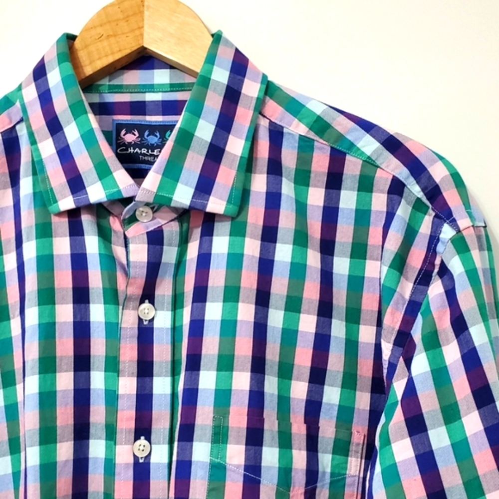 Charleston Threads Coastal Colors Plaid Long Sleeve Button Down Shirt XL